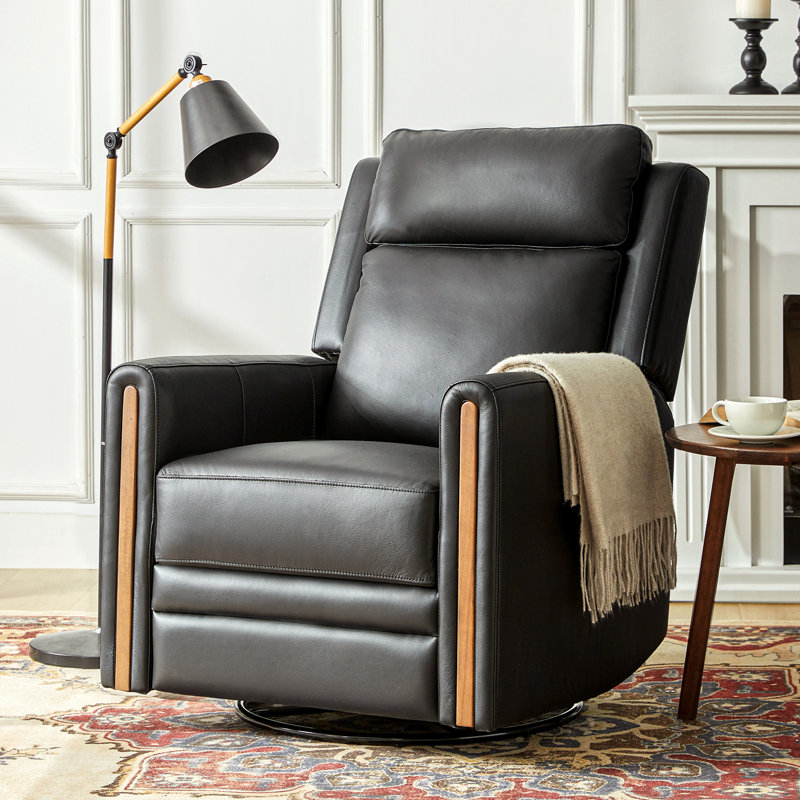 Regazzi Top Grain Leather Swivel Power Recliner, Black
