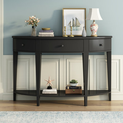 Half-moon console with 3 drawers and floor shelf