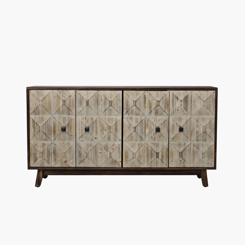 Armoire de rangement sur pied 59,84 "à 4 portes rétro, Brun / naturel