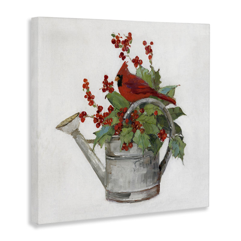 Art mural sur toile Cardinal & Watering Can par Sally Swatland, H 17 po x l 17 po