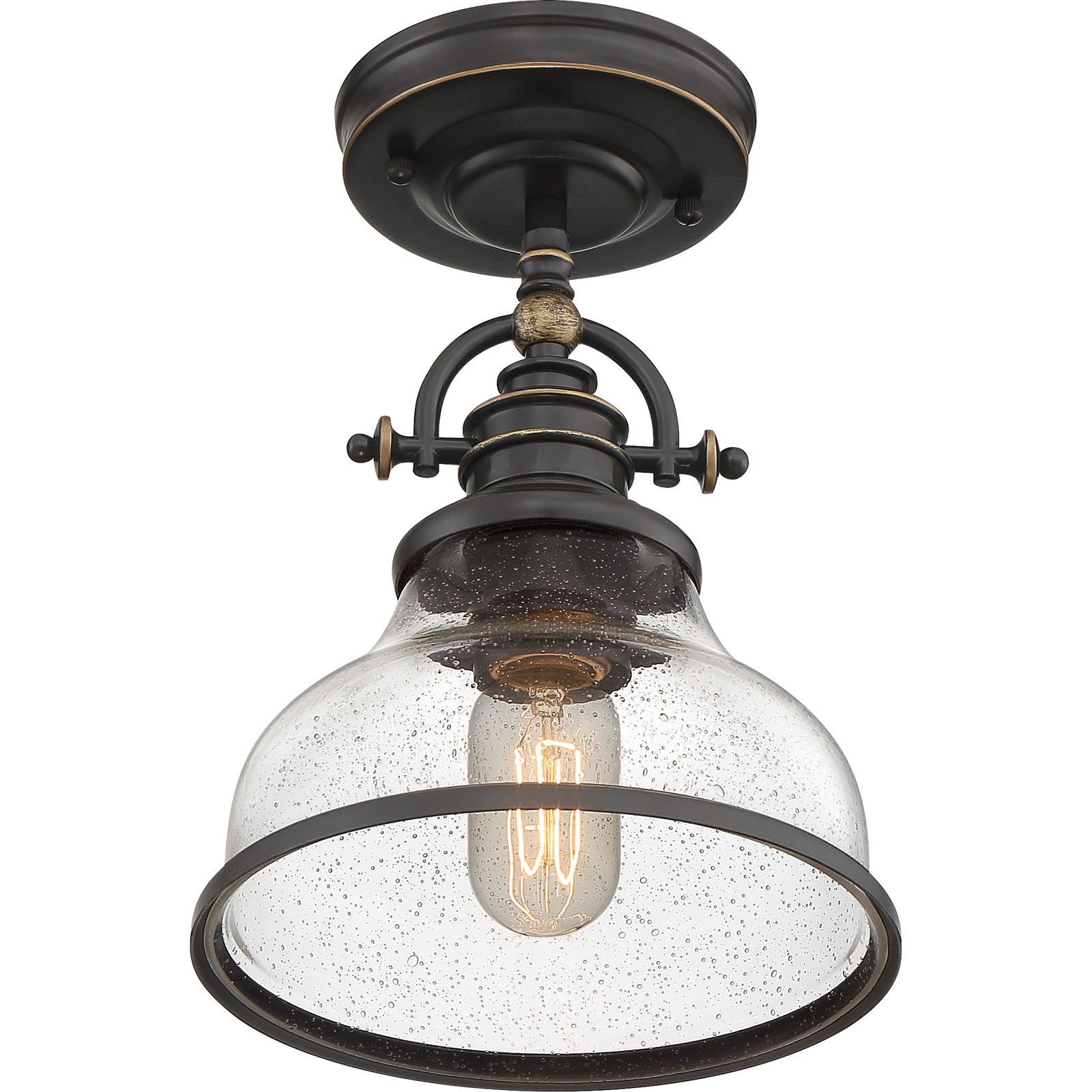 Maybery 1 - Light Single Dome Pendant, Palladian Bronze, 9.5" H x 8" W x 8" D, Clear Seedy Glass