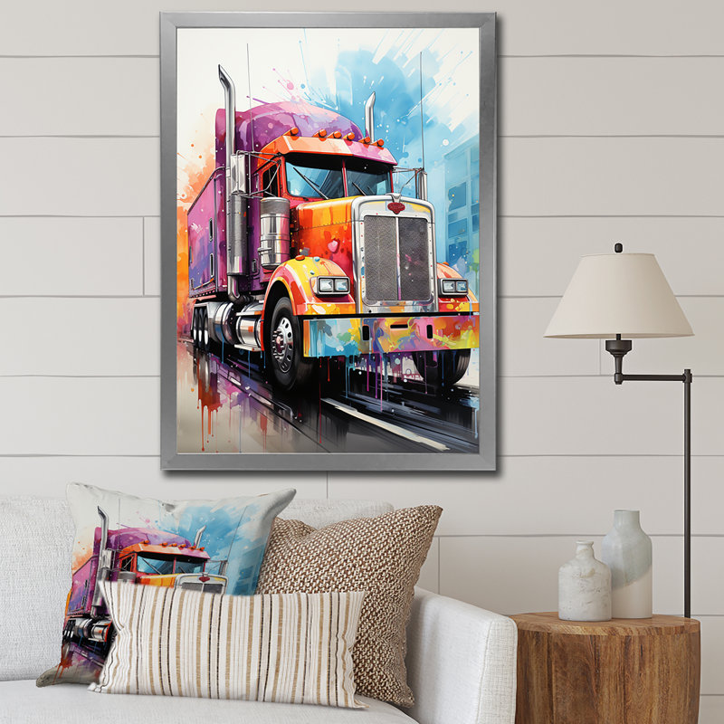 Semi Truck Rebel Rumble II - reproduction sur toile, H 20 po x l 12 po x P 1 po, Cadre photo argenté