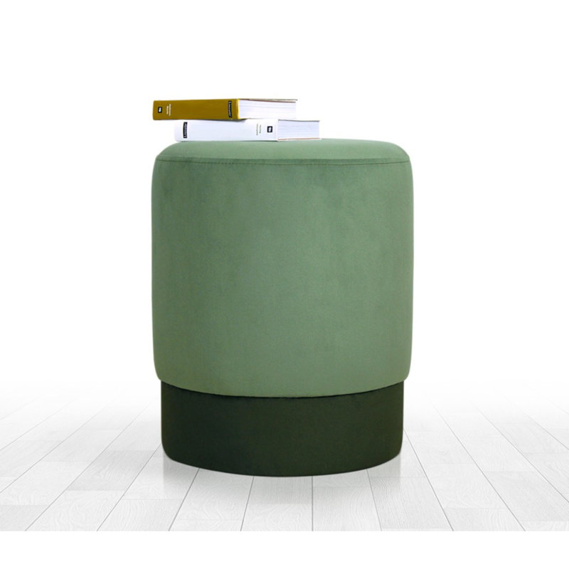 Upholstered Pouf, Green Cotton Blend