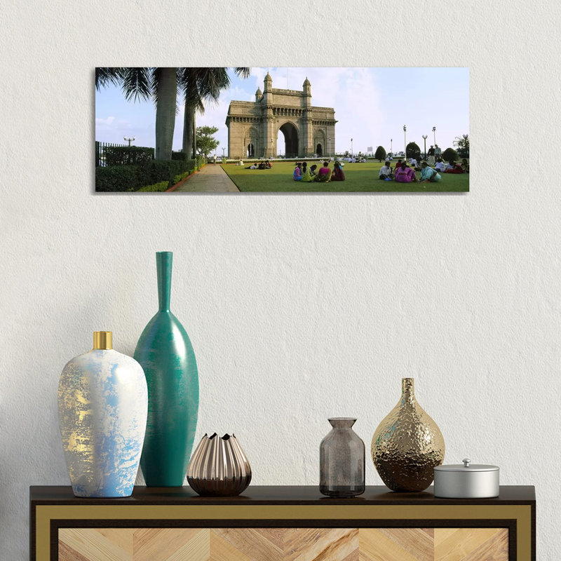 Tourist In Front Of A Monument, Gateway Of India, Mumbai, Maharashtra, India - Wrapped Canvas Panoramic Print