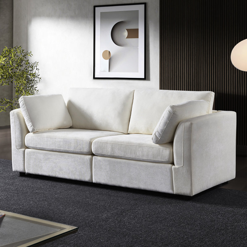 Modulaire en chenille blanc crème - Canapé modulaire en tissu multifonctionnel spacieux et polyvalent