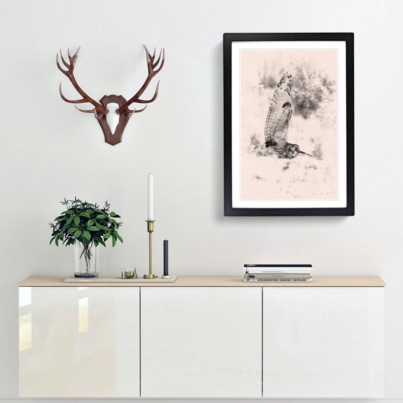 Owl in Flight - Picture Frame Painting Print, 33cm H x 24cm W x 2cm D, Black Framed