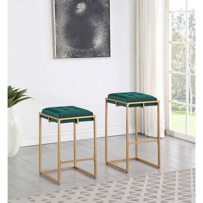 Simmerman Upholstered Counter Stool with Metal Frame, Counter Stool (26” Seat Height), Dark Green