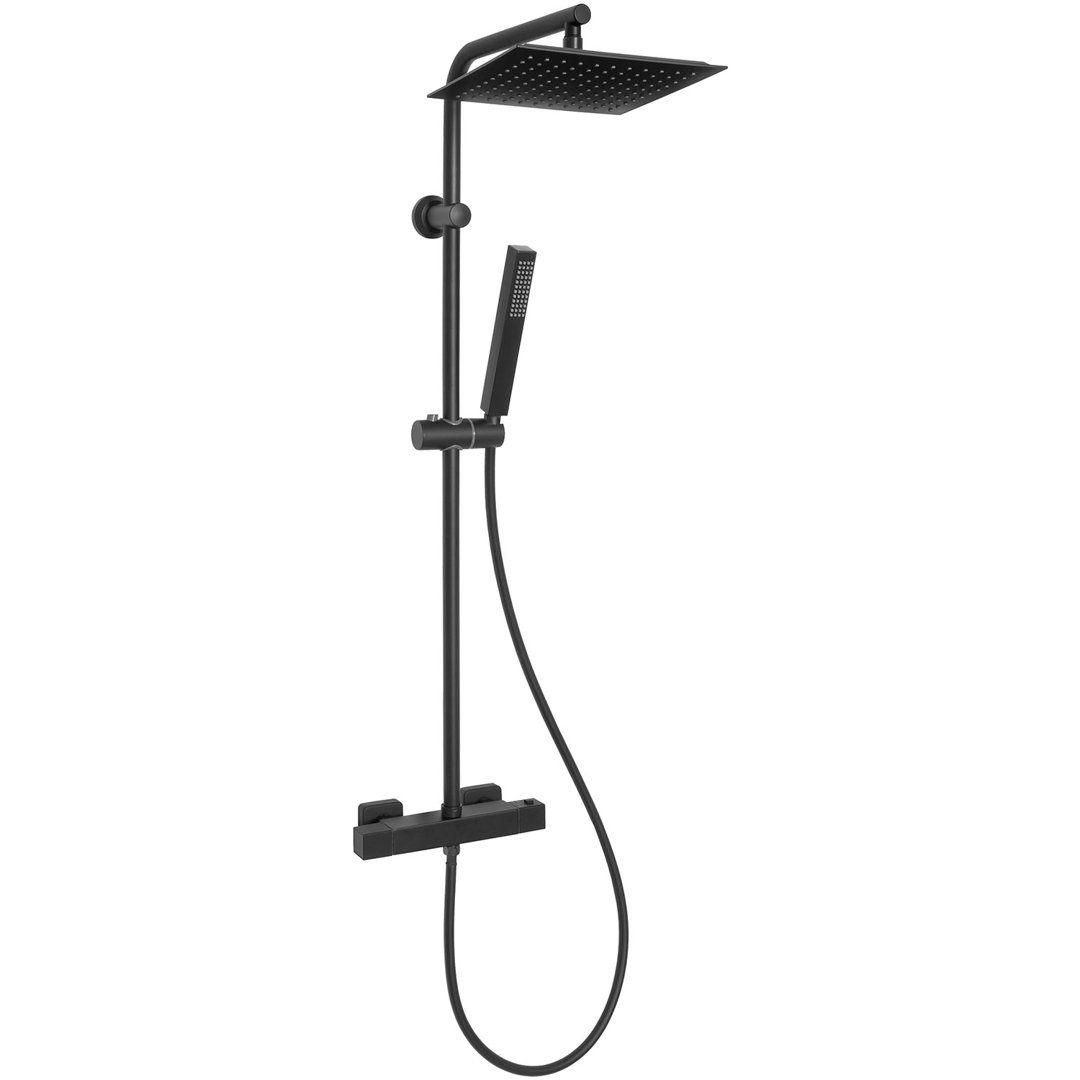 Square Rainfall Black Brass Shower Column Wallmounted Thermostatic Mixer