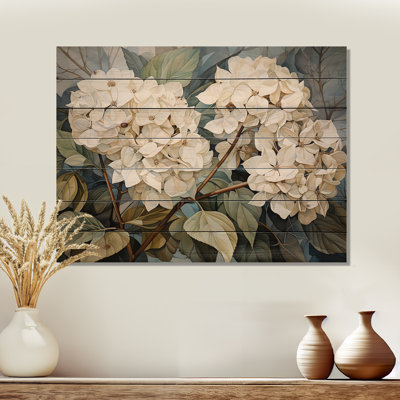 «Cubist Hydrangea L'interpretation» sur bois de pin naturel