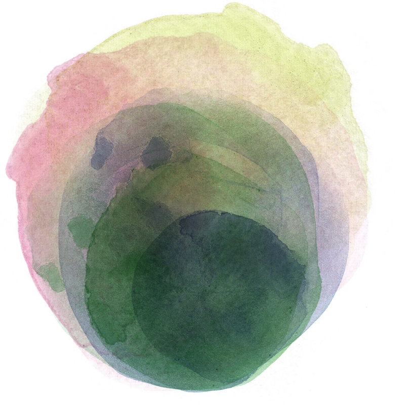 «Eradu Abstract Stain Watercolors», peinture sur toile tendue, Vert / rose, H 30 po x l 30 po