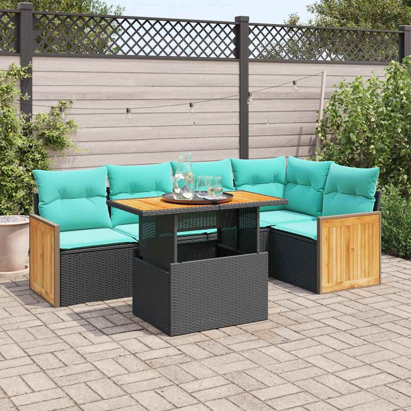  Ensemble de canapé de patio 6 pièces avec coussins en rotin polyacacia