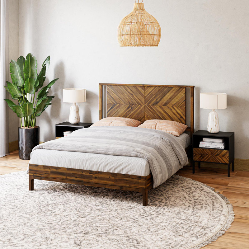 Vivian DELUXE Platform Bed Frame with Headboard – Acacia Wood