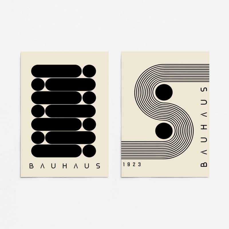 Ensemble de 2 impressions géométriques Bauhaus Energy, 14 po x 11 po, Papier, H 20 po x l 32 po x P 0,1 po