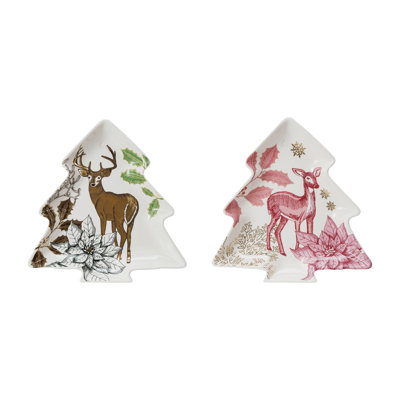 Ensemble d'assiettes en grès en forme d'arbre avec motif de faune et de galvanoplastie