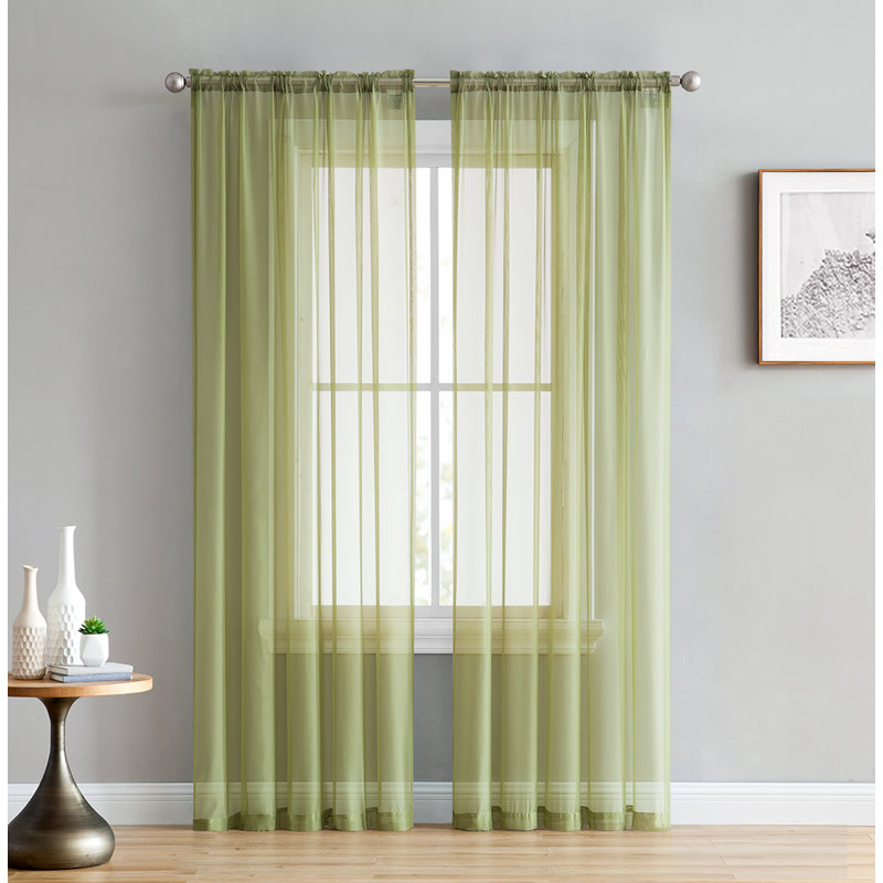 Daxin Sheer Voile Rod Pocket Curtain Panels, Sage Green, 54" W x 108" L