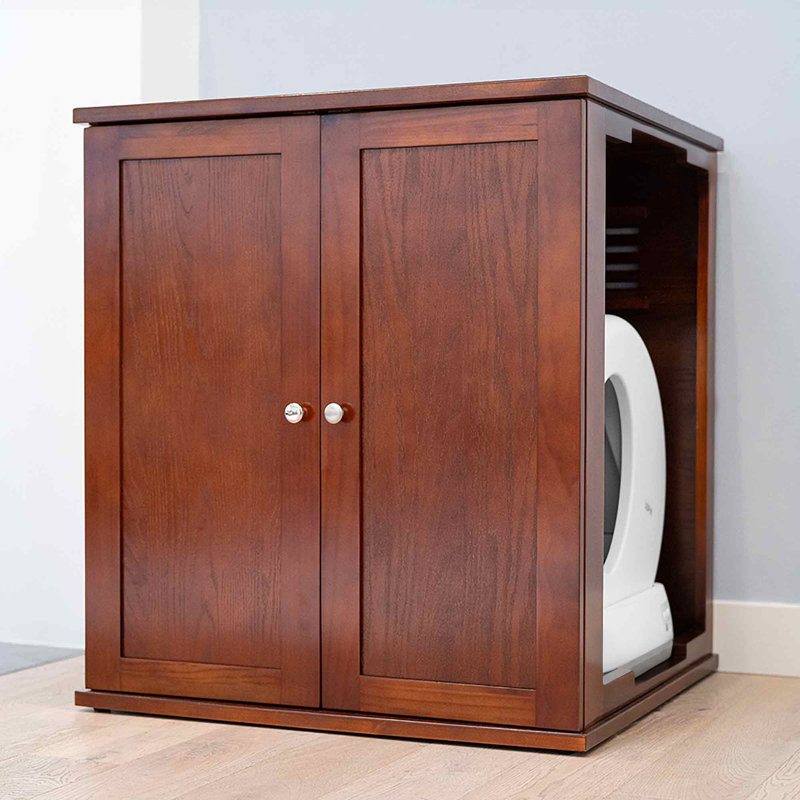 Refined Self Cleaning Litter Box Cabinet, Mahogany