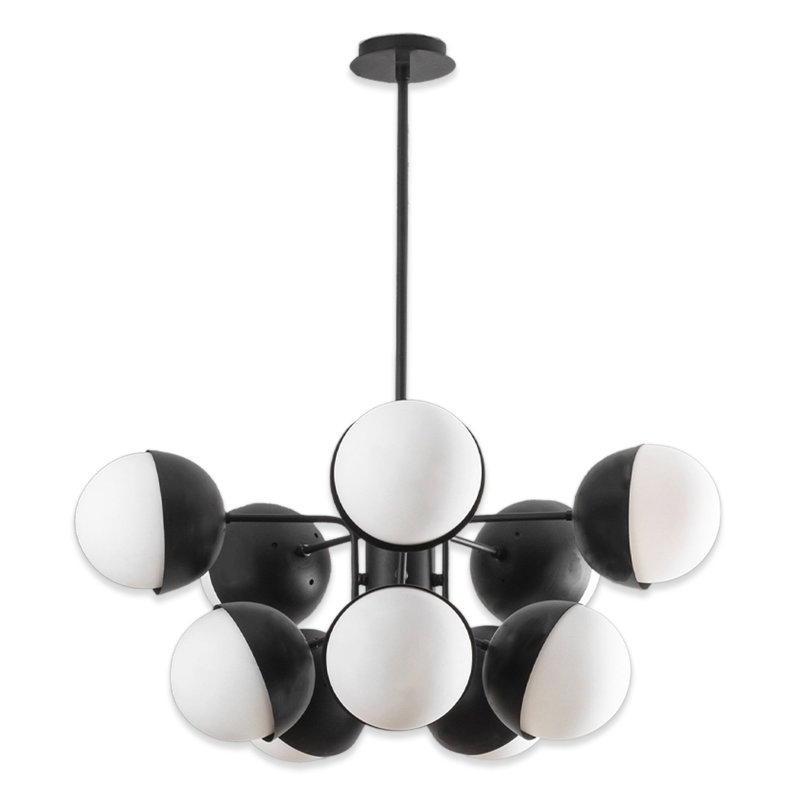 Lustre spoutnik en métal, 10 lumières, H 29,5 po x l 26,8 po x P 26,8 po, Noir / blanc