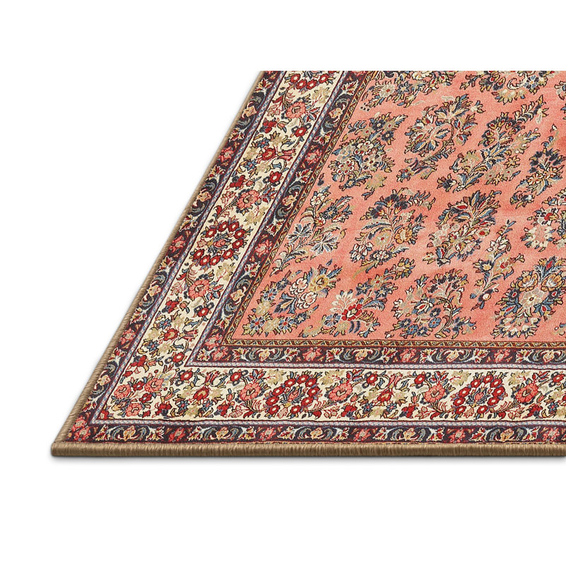 Tapis décoratif en laine rouge/beige à motif oriental Kaela, Rectangle 8 pi x 12 pi