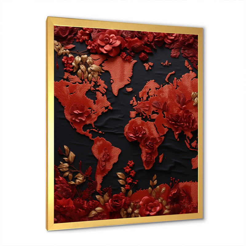 «Nomads Scarlet Red Map» sur toile, H 20 po x l 12 po x P 1 po, Cadre doré simple
