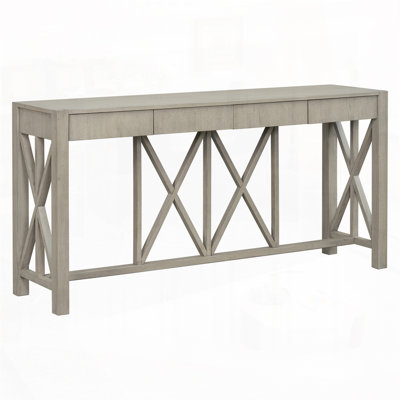 60''Acacia Veneer Console Table With 4 Spacious Drawers, Modern Crisscross Design Entryway Table With Open Bottom Storage,Farmhouse Sofa Table For Living Room,Kitchen,Dining Room,Hallway