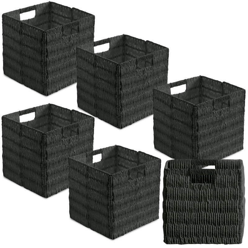 Ensemble de 6 paniers-cubes en osier, H 9 po x l 9 po x P 9 po, Noir