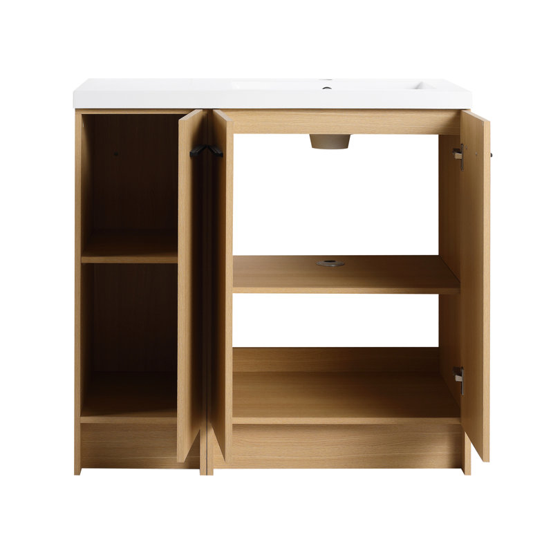 Meuble-lavabo simple 36 po avec tablettes réglables, meuble autoportant avec lavabo droit en résine, Right