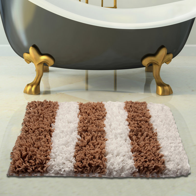 Pulver Non-Slip Bath Rug, White/Beige, 36" x 24"