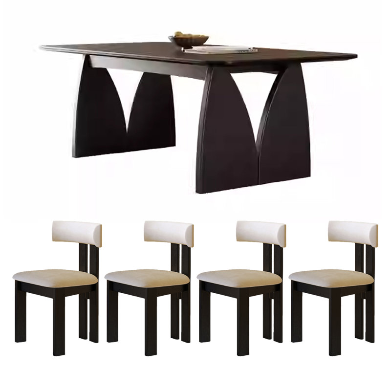 Table de salle à manger Retro Simple, H 29,52 po x L 70,86 po x l 31,49 po, Blanc/Noir, Noir, noir, noir, noir