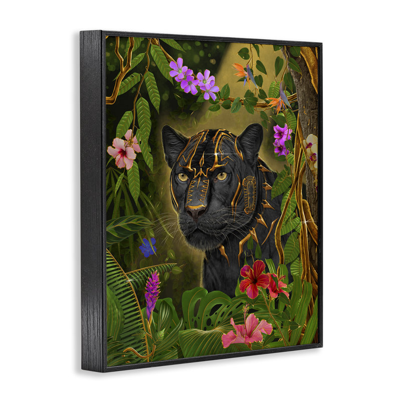 Majestic Golden Panther, estampe numérique, conception de Vincent Hie, H 14 po x l 11 po, Giclée encadrée noir minuit