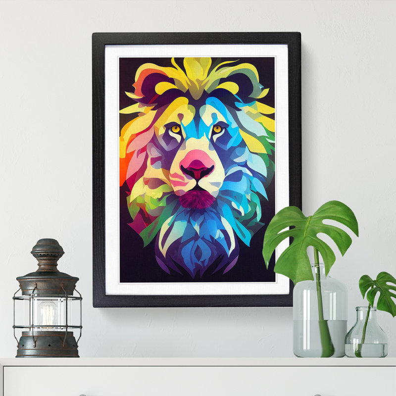 Lion Pop Art Vol.2 - Single Picture Frame Print, 46cm H x 34cm W x 2cm D, Oak