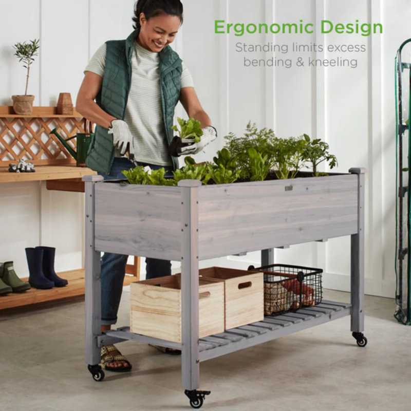 Elevated Planter W/ Wheels, Gray