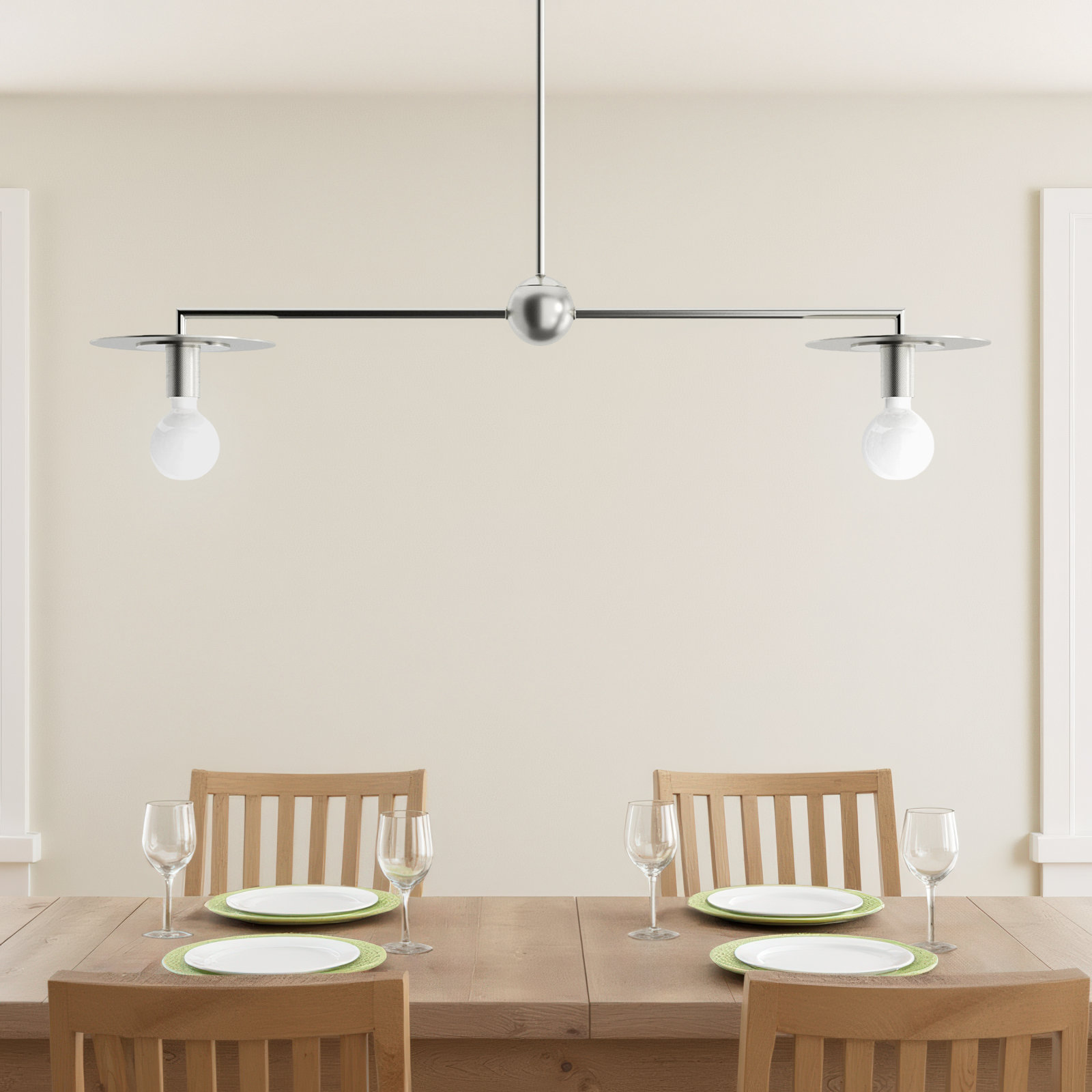 2 - Light Dimmable Kitchen Island Chandelier, Brushed Nickel
