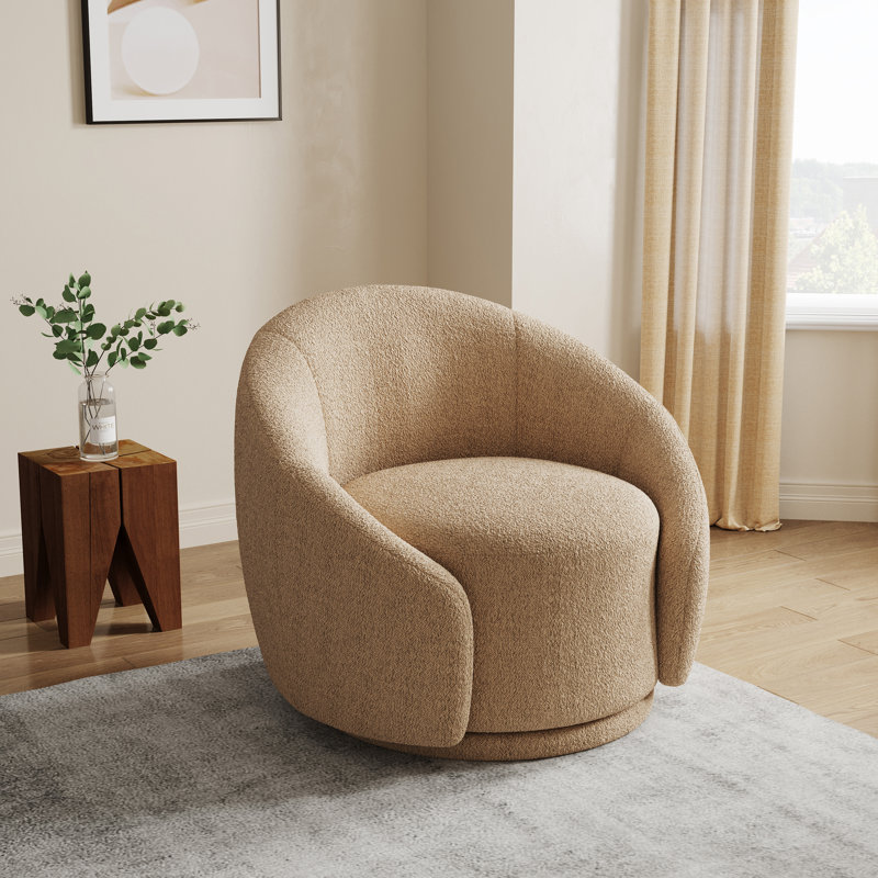 Fauteuil demi-tonneau pivotant rembourré Aunna, Ourson gris clair