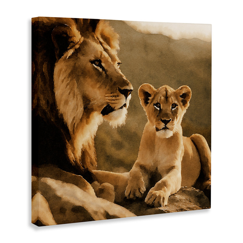 «Lion & Cub», art mural sur toile par Noah Bay, H 24 po x l 24 po