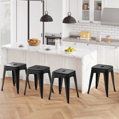 18 Inch Industrial Metal Counter Stools, Stackable Classroom Stools, Backless Metal Dining Chairs For Indoor Outdoor, Kitchen Bar Stools (Set of 4)