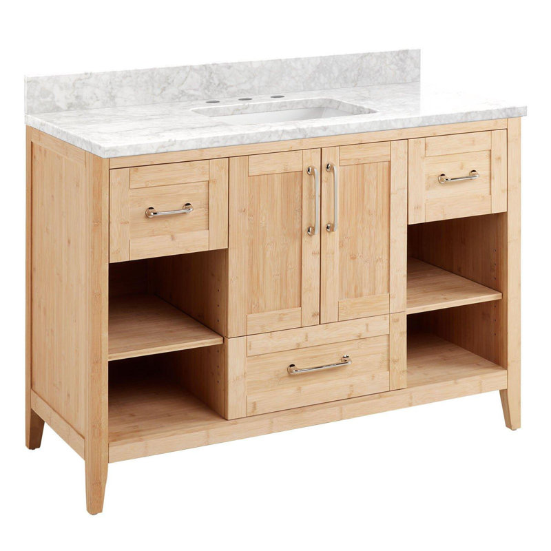 Burfield 48" Single Bathroom Vanity Set with Rectangular Undermount Sink, Carrara Marble, 8" Widespread, White