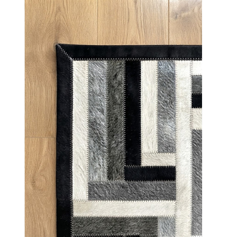Tapis Abani Rugs Hide HID510A Noir Gris Ivoire Patchwork à blocs en L Yocelyne, 8 pi x 10 pi