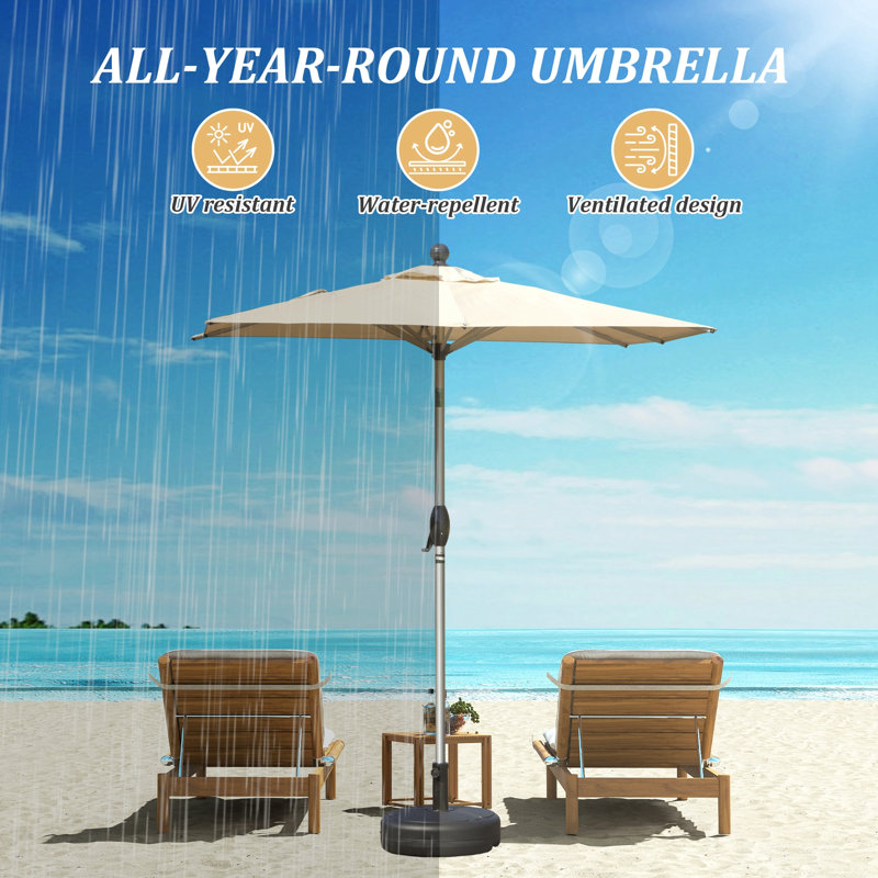 Parasol de patio rectangulaire avec fonction de levage et d'inclinaison à manivelle (base non incluse), Beige