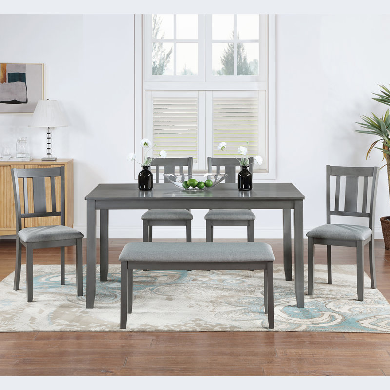 Ensemble de salle à manger 6 pièces / table de salle à manger rectangulaire en bois avec 4 chaises rembourrées et un banc / ensemble de table à manger pour 6 personnes / salon / bar et cuisine