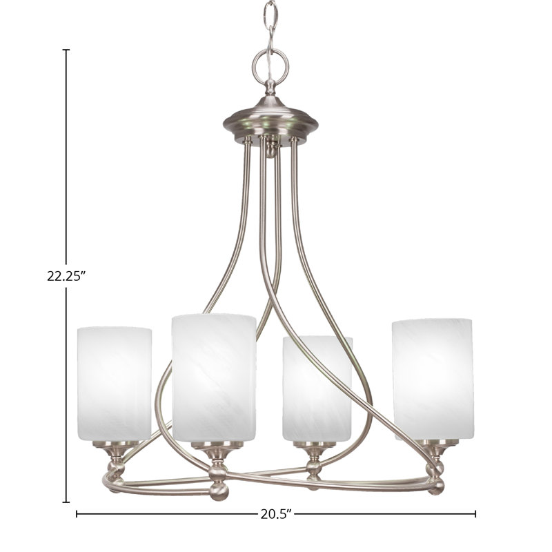Capri 4 Light Uplight Chandelier Shown In Brushed Nickel Finish With 4" White Marble Glass