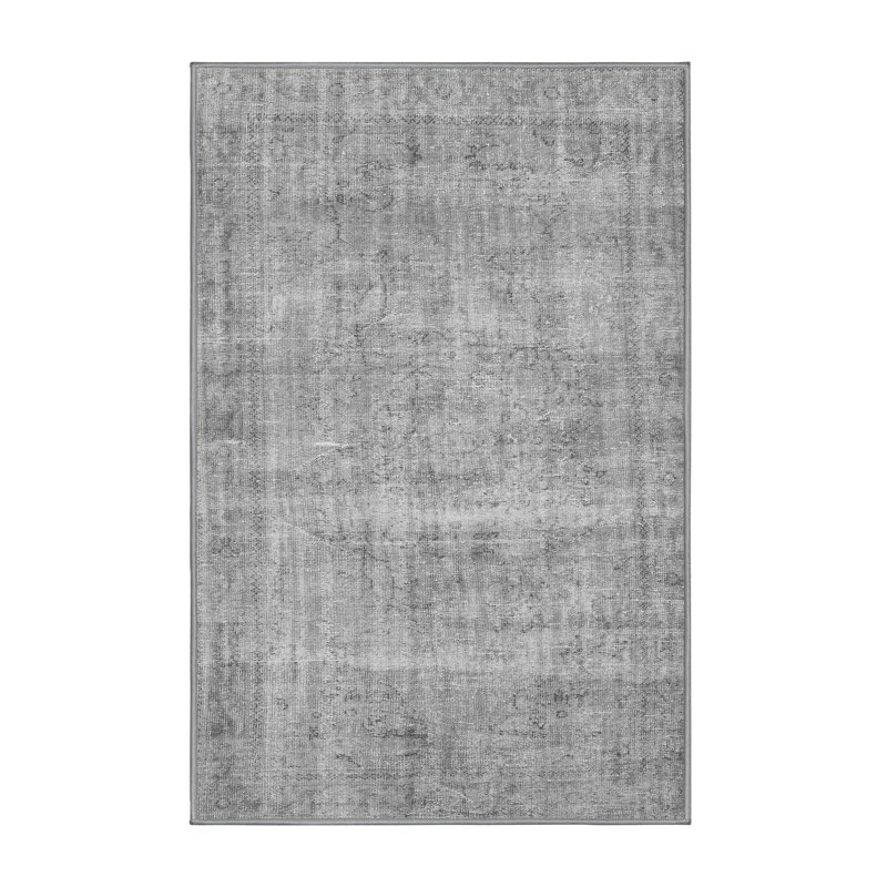 Tapis gris tissé à la machine Yasine, Rectangle 4 pi x 6 pi