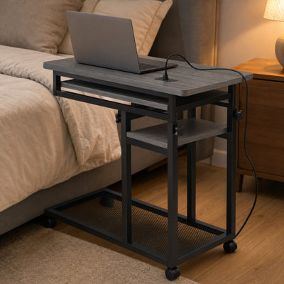 28" Industrial Side Table with Metal Frame