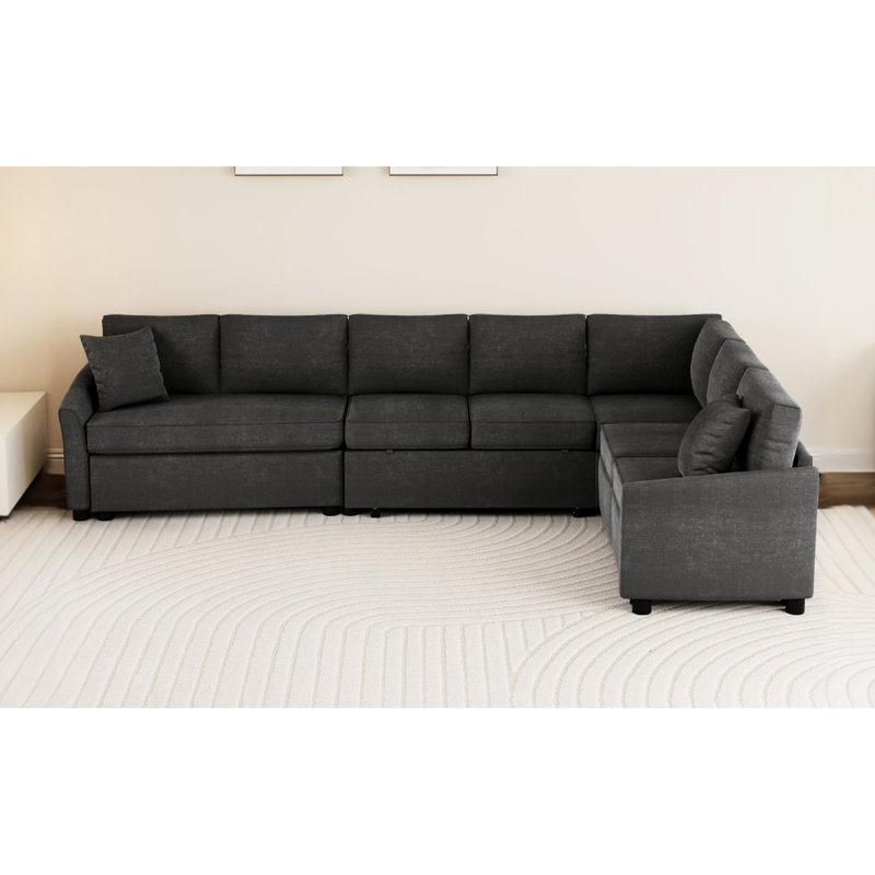 Convertible, 124.8", Gray, L-Shaped, , Living Room, Ports, Power Sockets, Back Pillows, Chenille Upholstery 124.8" L-Shaped Gray Bed With Two Soft Comfortable Skin- And High Foam For Waist Relaxation