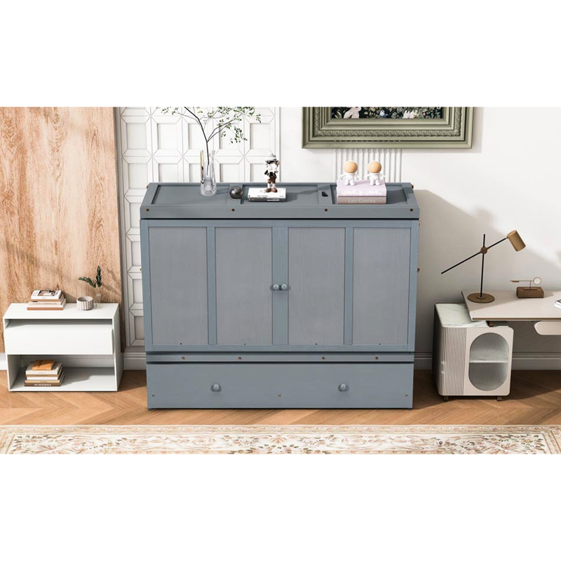 Grand lit gris avec espace de rangement stable et spacieux, Gris, Grand lit