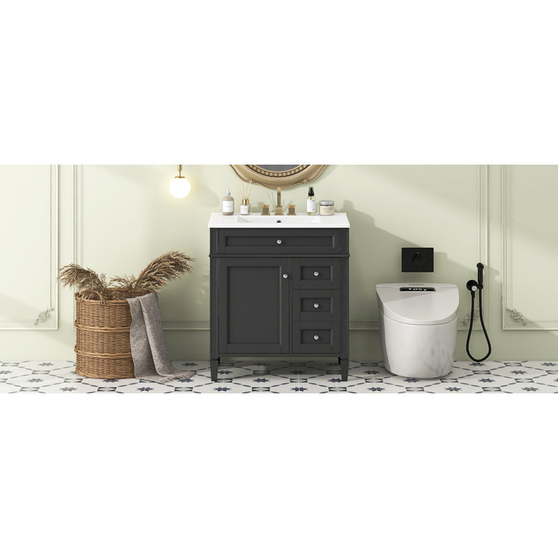 Meuble-lavabo de 30 po avec lavabo supérieur, Noir