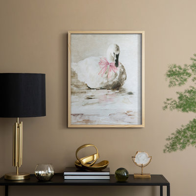 Pink Swan Framed Print - Solid Wood