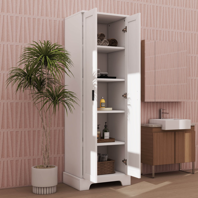 Armoire de rangement / Armoires-garde-manger, grande bibliothèque en bois avec deux portes et tablettes réglables, Blanc