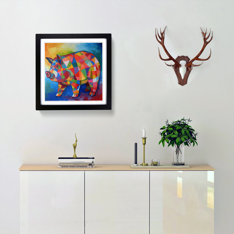 Pig Cubism - Single Picture Frame Print on Wood, Black