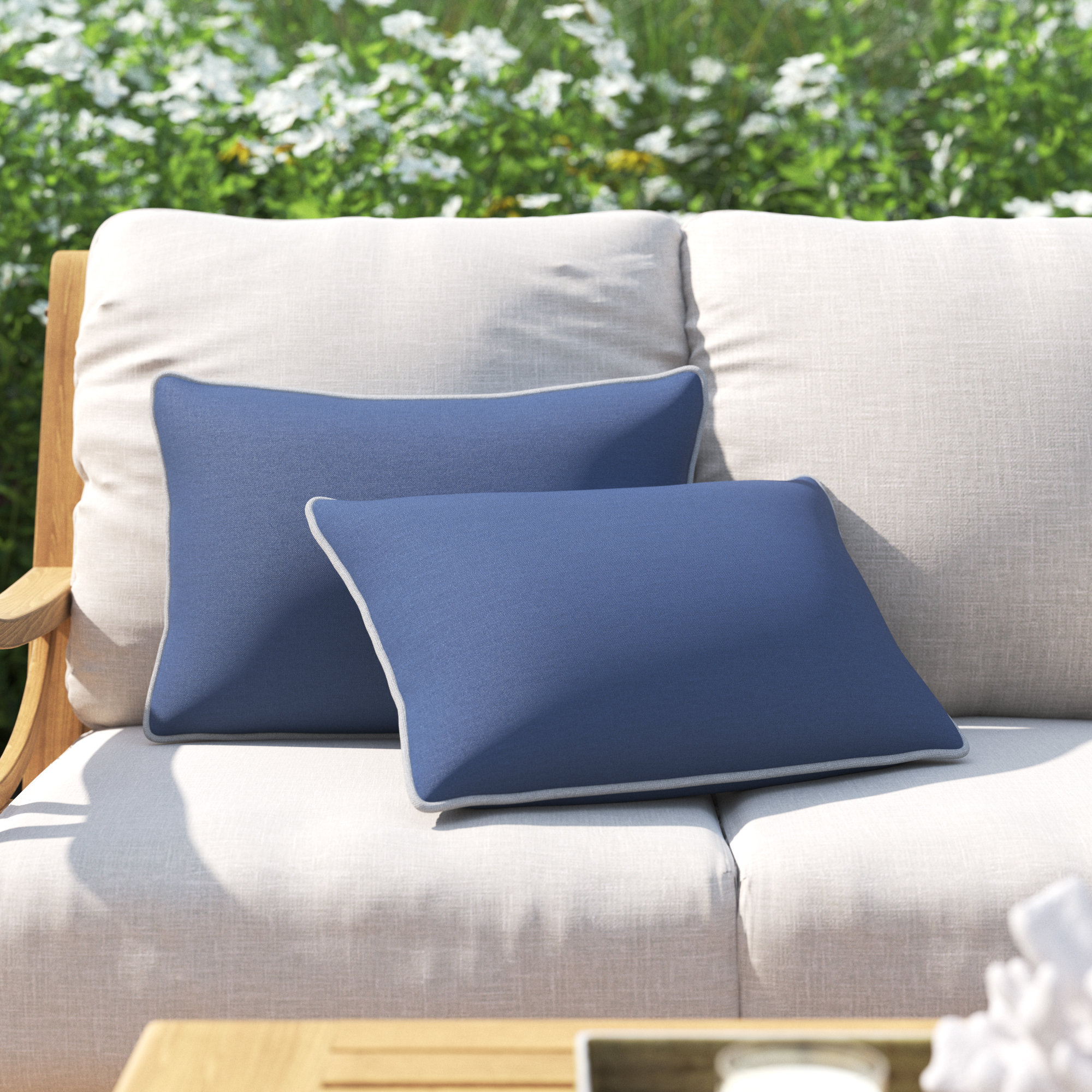 Rene Sunbrella® Indoor/Outdoor Lumbar Throw Pillow, Navy, 13" x 20"