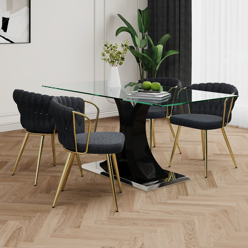Table de salle à manger en verre de style moderne, 5 pièces: table, 4 chaises